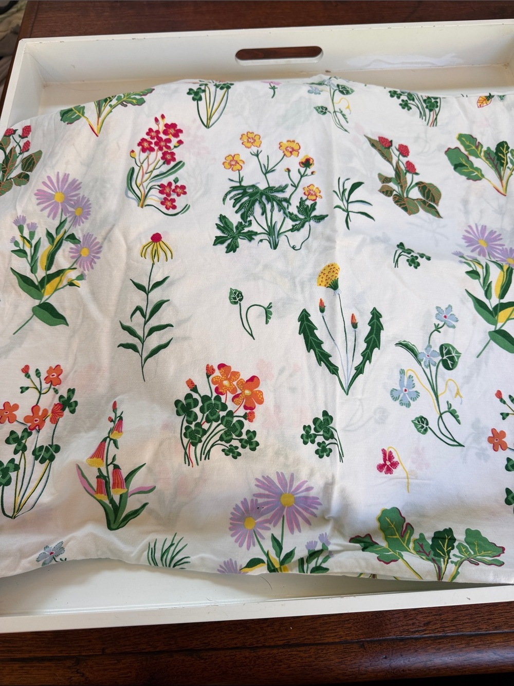 Urban Outfitters White Pillowcase with Green & Pink Botanical Print